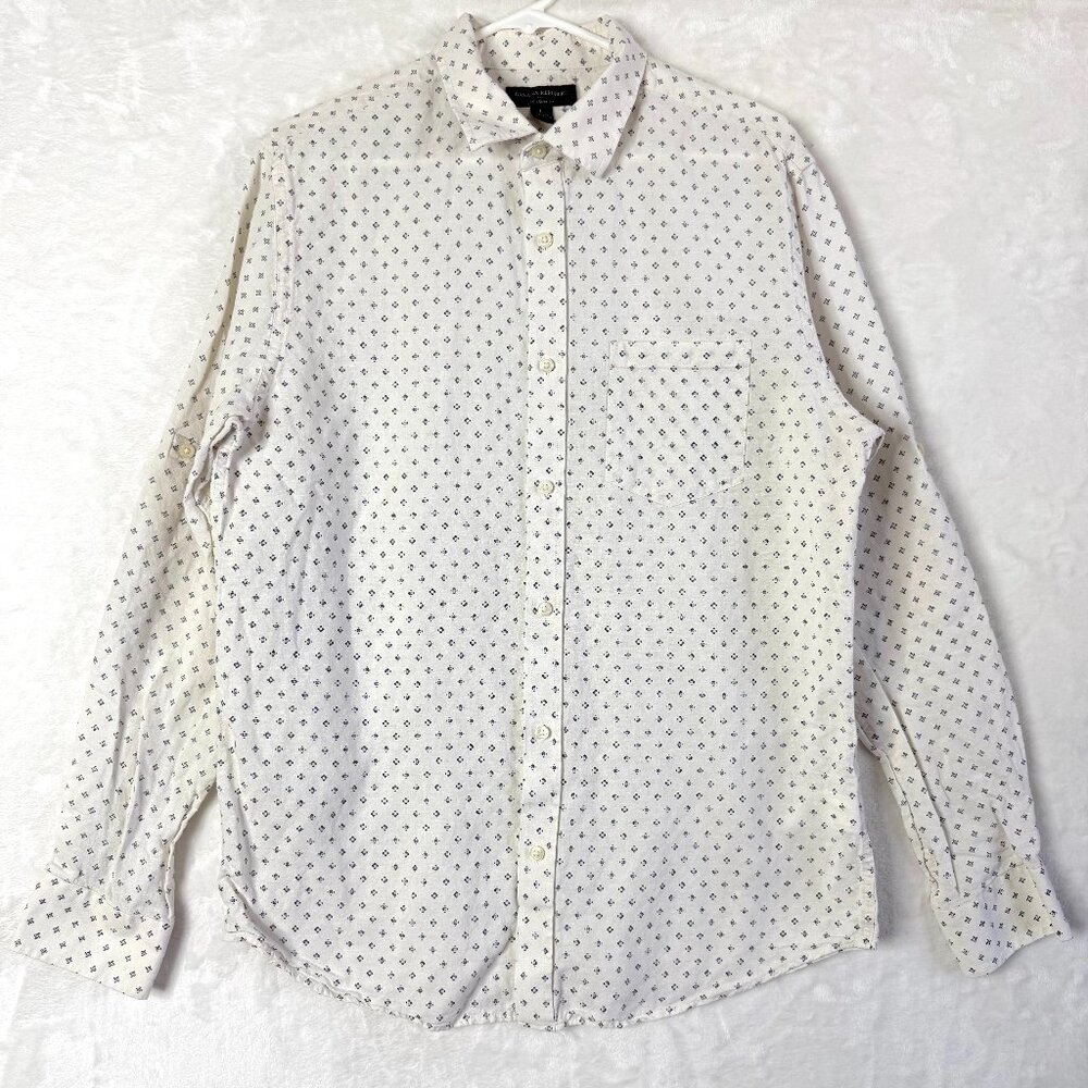 Banana Republic Factory Linen Blend Slim Fit Geometric Button Up Shirt Mens L